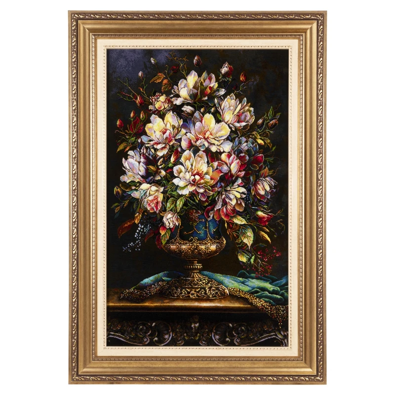 تابلو فرش دستباف سی پرشیا مدل گل در گلدان برنزی کد 903931