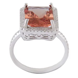 انگشتر نقره زنانه بازرگانی میلادی مدل الساندریت برش جواهری ابکاری رادیوم کد AWR1289