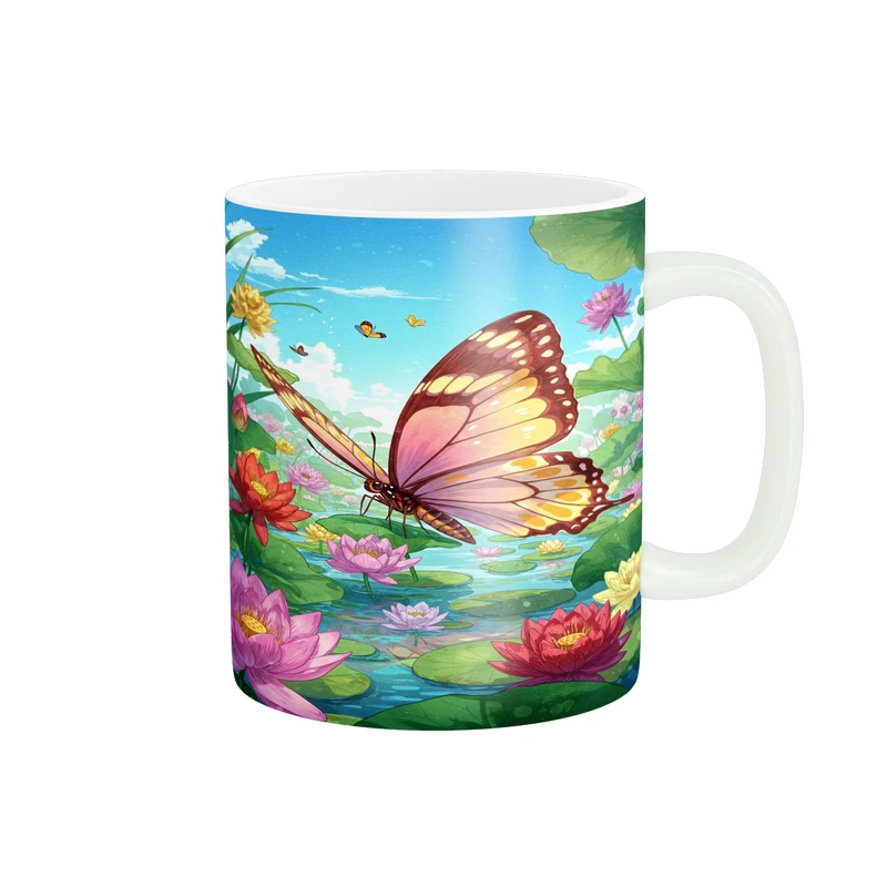 ماگ پاد آفرین مدل فانتزی طرح کارتونی طبیعت منظره گل پروانه کد p11963