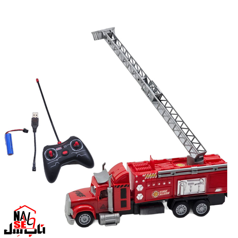 ماشین بازی کنترلی ناب سل مدل کامیون آتش نشانی بالابر شارژی