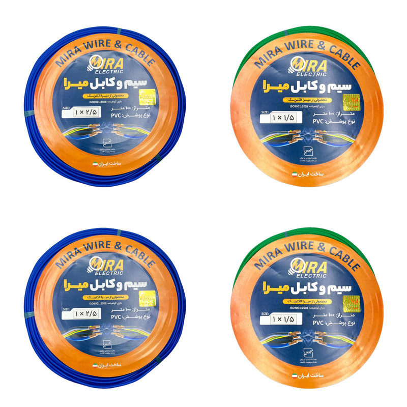 سیم برق افشان 1 در 1.5 و 1 در 2.5 میرا کد 2.5B.B - 1.5G.G بسته چهار عددی