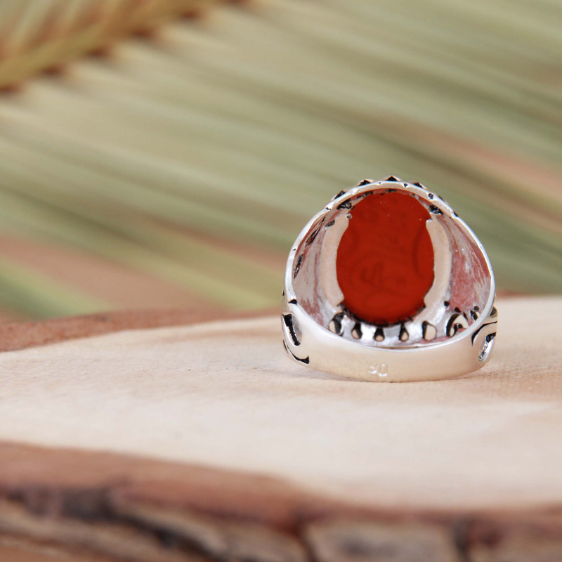 انگشتر نقره مردانه بازرگانی میلادی مدل رکاب سیلندری عقیق کد AM_4320