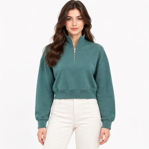سویشرت زنانه مدل پلیاستر نیمزیپ کراپ