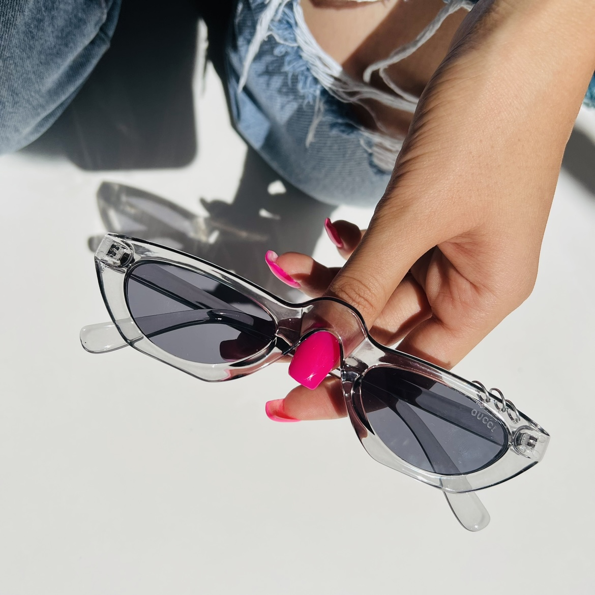 عینک آفتابی زنانه مدل گربه ای پیرسینگ دار 133