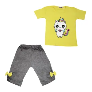 ست تی شرت و شلوارک دخترانه مدل گربه تک شاخ