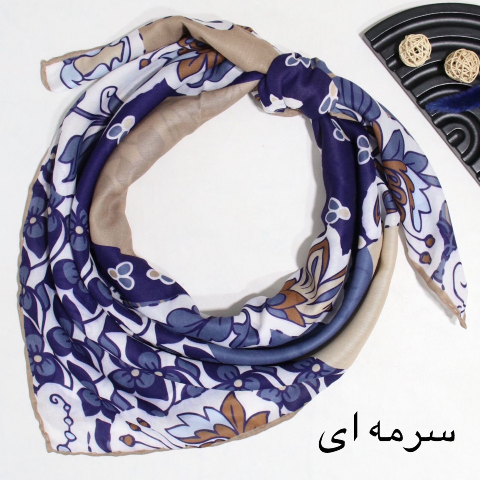 روسری زنانه آنالیا مدل نخی دور دوخت ترمه کد 9771 -  - 3