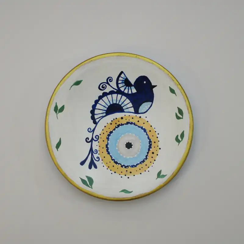 بشقاب دیوارکوب سفالی طرح چشم نظر کد FF007 مجموعه 2 عددی