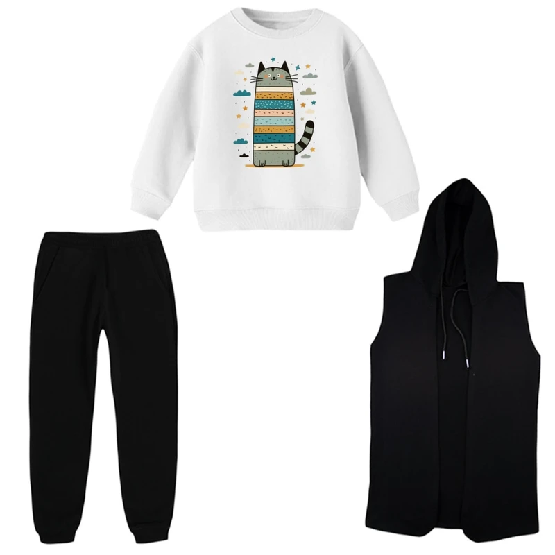 ست 3 تکه لباس راحتی بچگانه مدل گربه کد 13