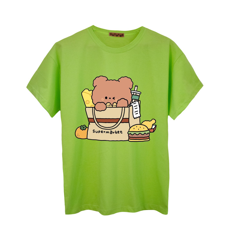 تی شرت آستین کوتاه زنانه مدل خرس فانتزی رنگ سبز 