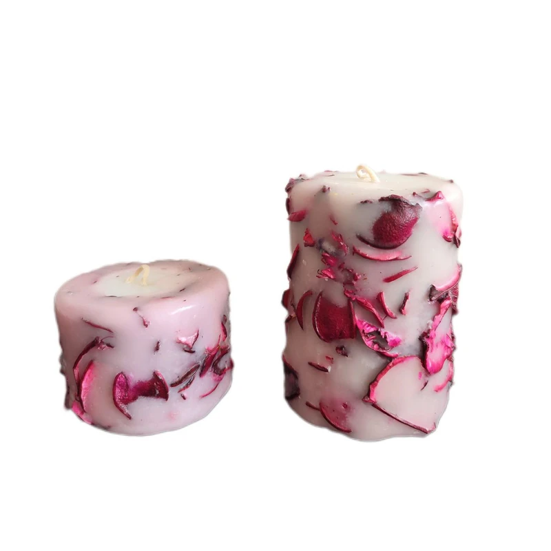 شمع دست ساز مدل استوانه فانوسی گل خشک بسته 2 عددی‌