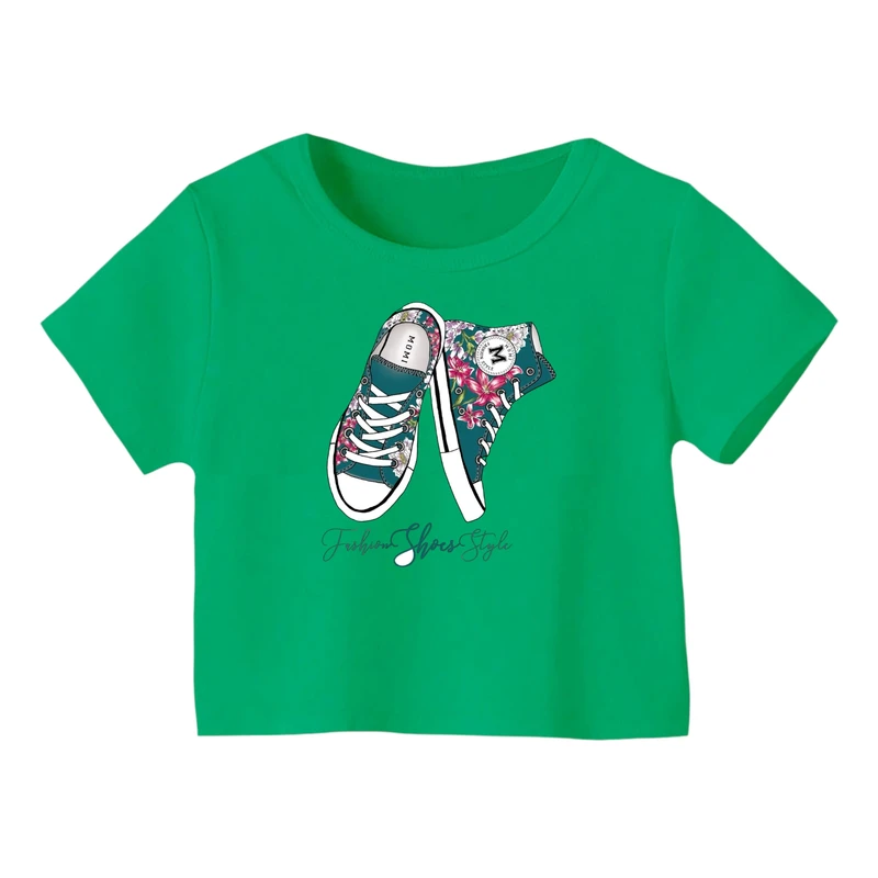 کراپ‌ تی‌شرت آستین کوتاه زنانه مدل کتونی کد ۴