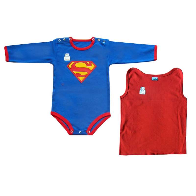 ست بادی آستین بلند و پیش بند نوزادی تاپ لاین مدل سوپرمن