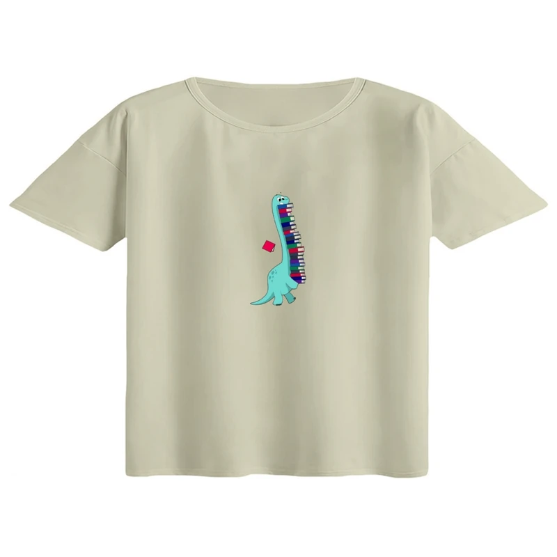 کراپ تی‌شرت آستین کوتاه زنانه مدل دایناسور کد 06