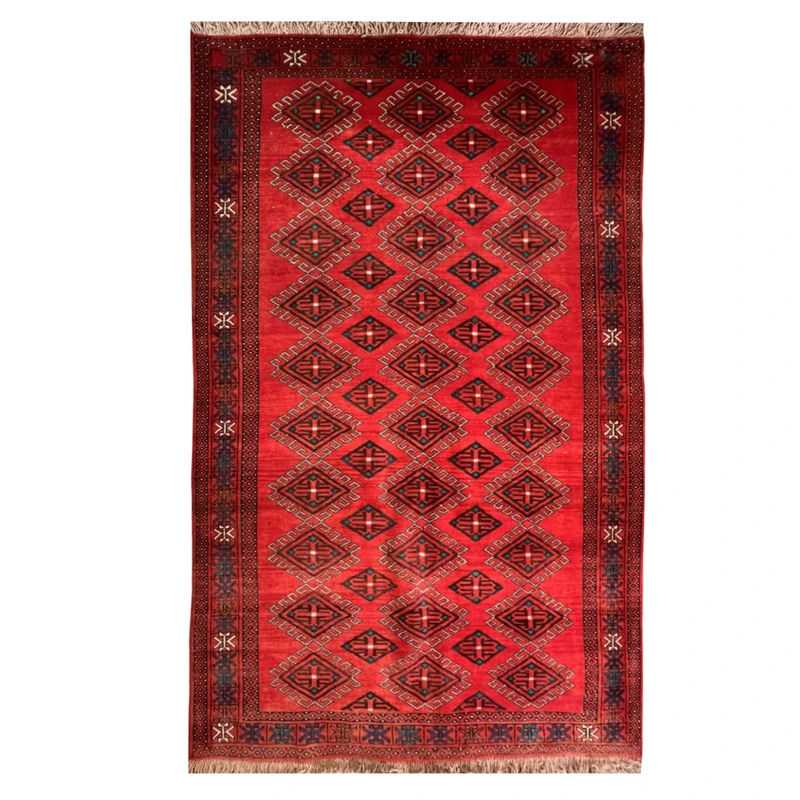 فرش دستبافت پنج متری مدل ترکمن کد NKP.RJ103 زمینه قرمز