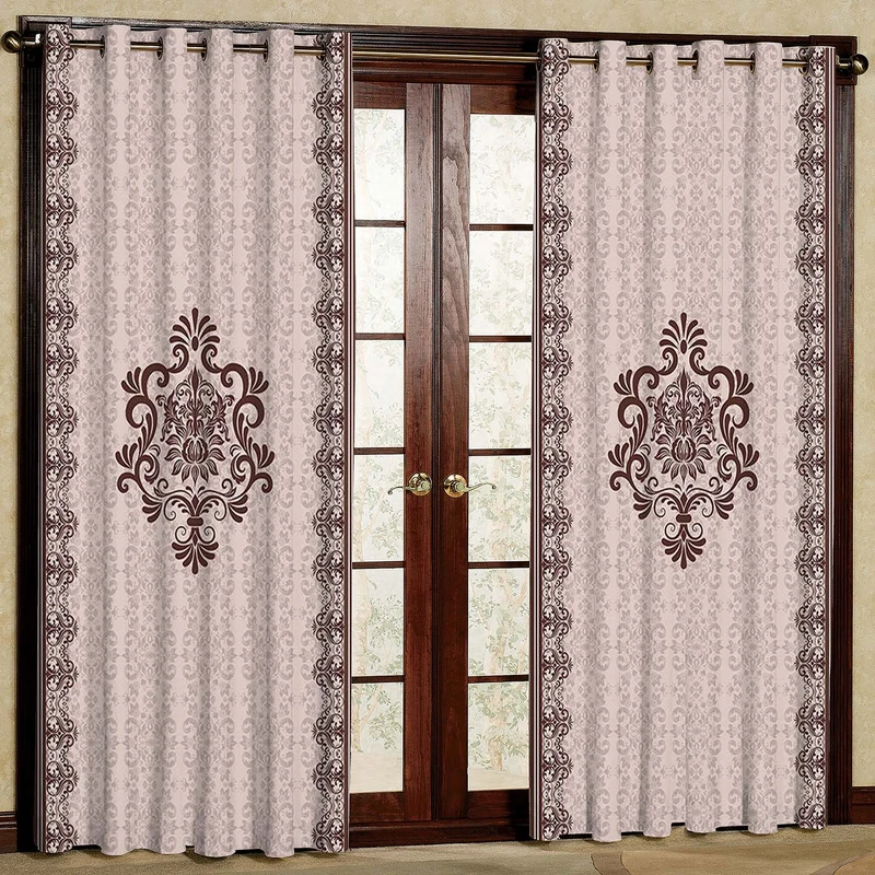 پرده طرح ترنج زمینه کرم مدل مخمل پانچی کد 2_1719 W سایز 140x202 سانتی متر