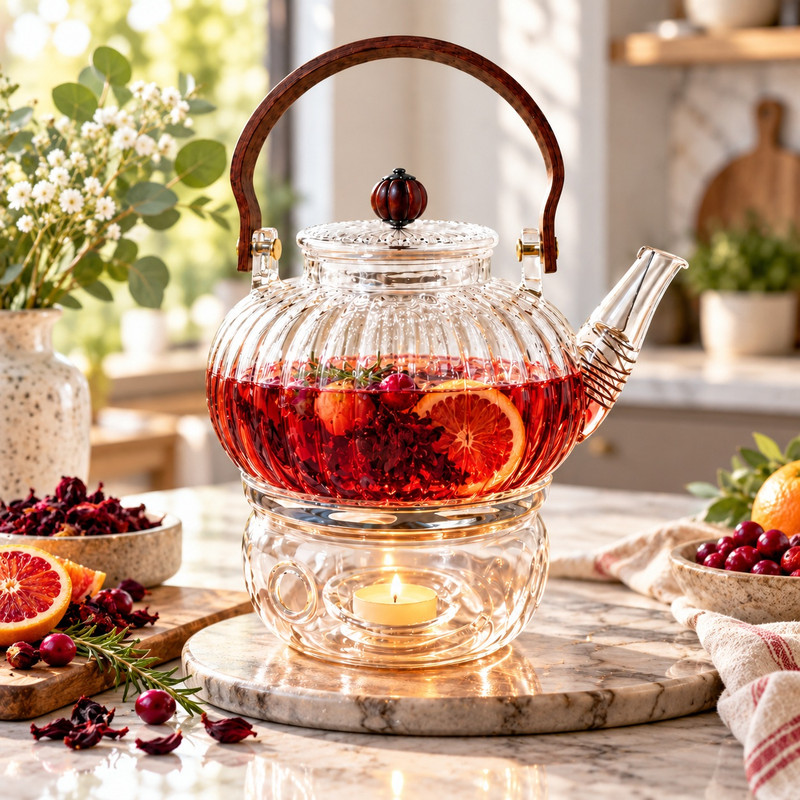 ست قوری و وارمر مدل پیرکس شیاردار دسته دار گنجایش 800 میلی لیتر