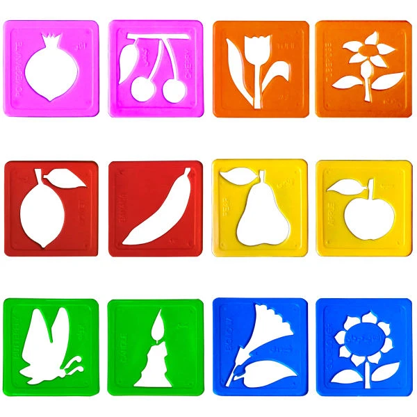 شابلون رسام تحریر مدل گل و میوه مجموعه 12 عددی