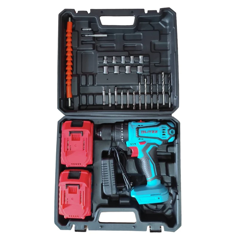 مجموعه 28 عددی دریل پیچ گوشتی شارژی صنعتی سه نظام فلزی 10 میلی متری 21 ولت بلیتز مدل BT-ID21AT