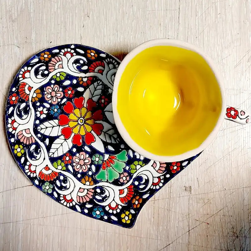 ست استکان و نعلبکی میناکاری مدل قلبی کد pp2