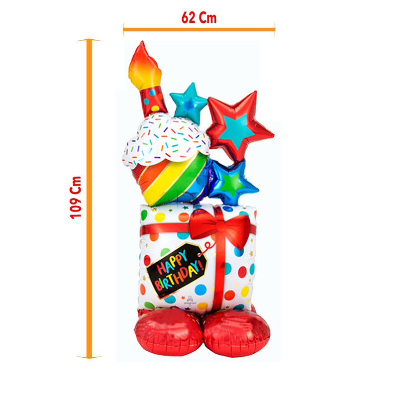 بادکنک فویلی لاکی بالونز مدل happy birthday طرح کیک و کادو