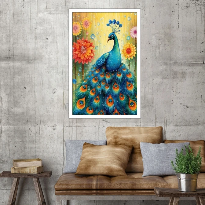 تابلو نوری بکلیت طرح پرندگان و گل رنگی مدل W-MID-18307