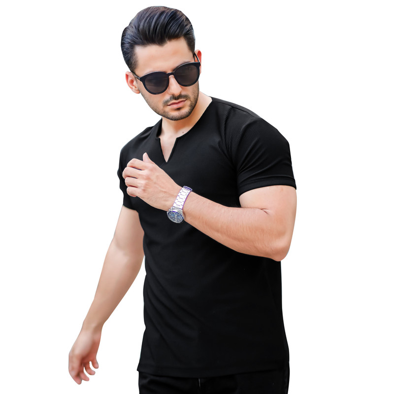 تی شرت آستین کوتاه مردانه مدل یقه کوبایی