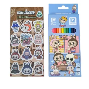 مداد رنگی 12 رنگ مدل پاستلی پردون طرح لبوبو کد mn568 به همراه برچسب بسته 2عددی