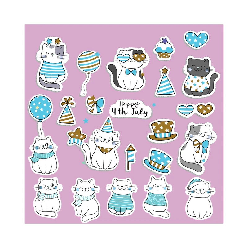 استیکر لپتاپ و گوشی طرح تولد پیشی کد 2025 مجموعه 22 عددی