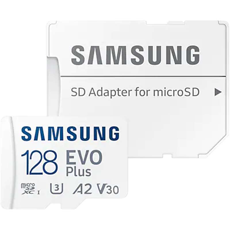 کارت حافظه microSDXC سامسونگ مدل Evo Plus A1 V10 کلاس 10 استاندارد UHS-I U3 سرعت 130MBps ظرفیت 128 گیگابایت به همراه آداپتور SD