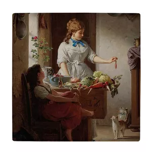  زیر لیوانی  طرح نقاشی مادر و دختر و میز میوه کد    5772299_4071