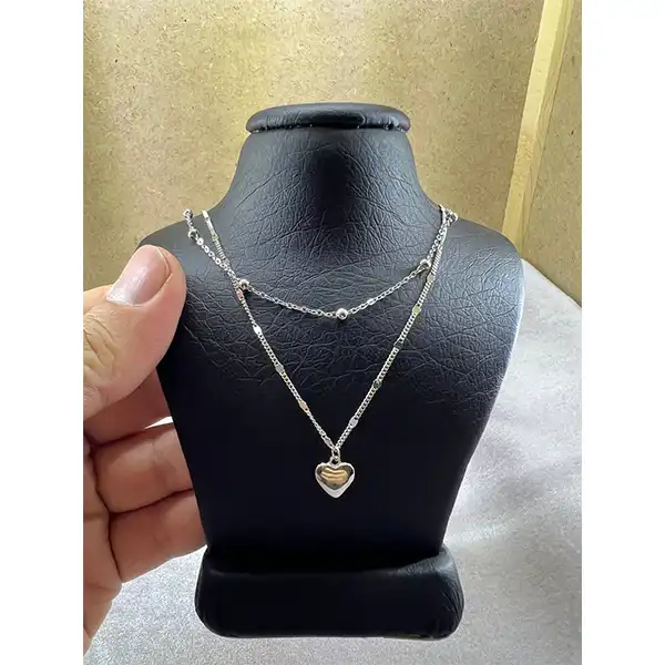 گردنبند نقره زنانه مدل قلب دو ردیفه کد 974545