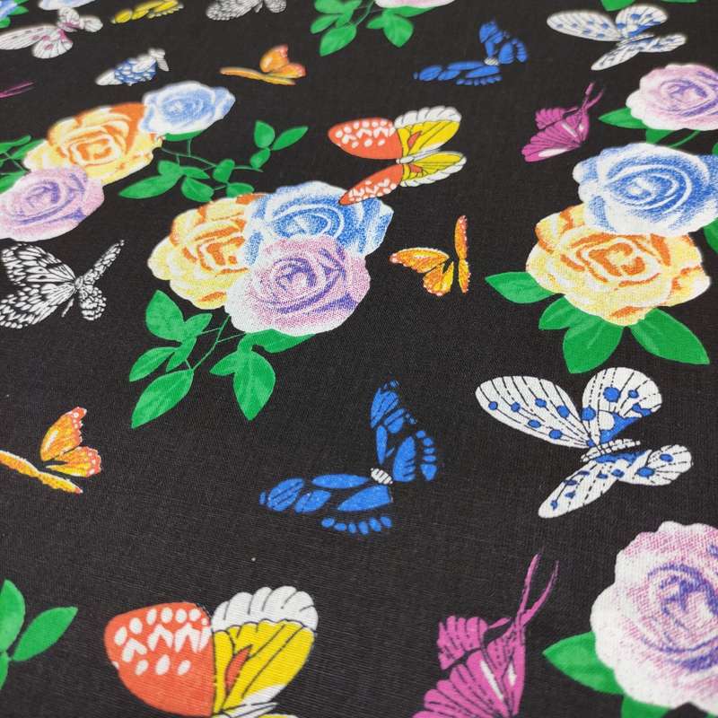 	 پارچه لباس مدل نخی طرح گل و پروانه b29