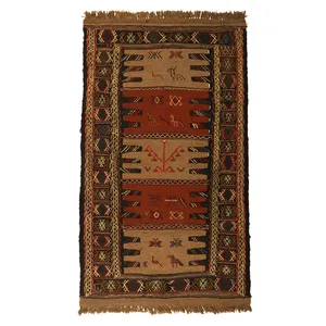 گلیم دستبافت دومتری طرح سفره کردی کد 140419