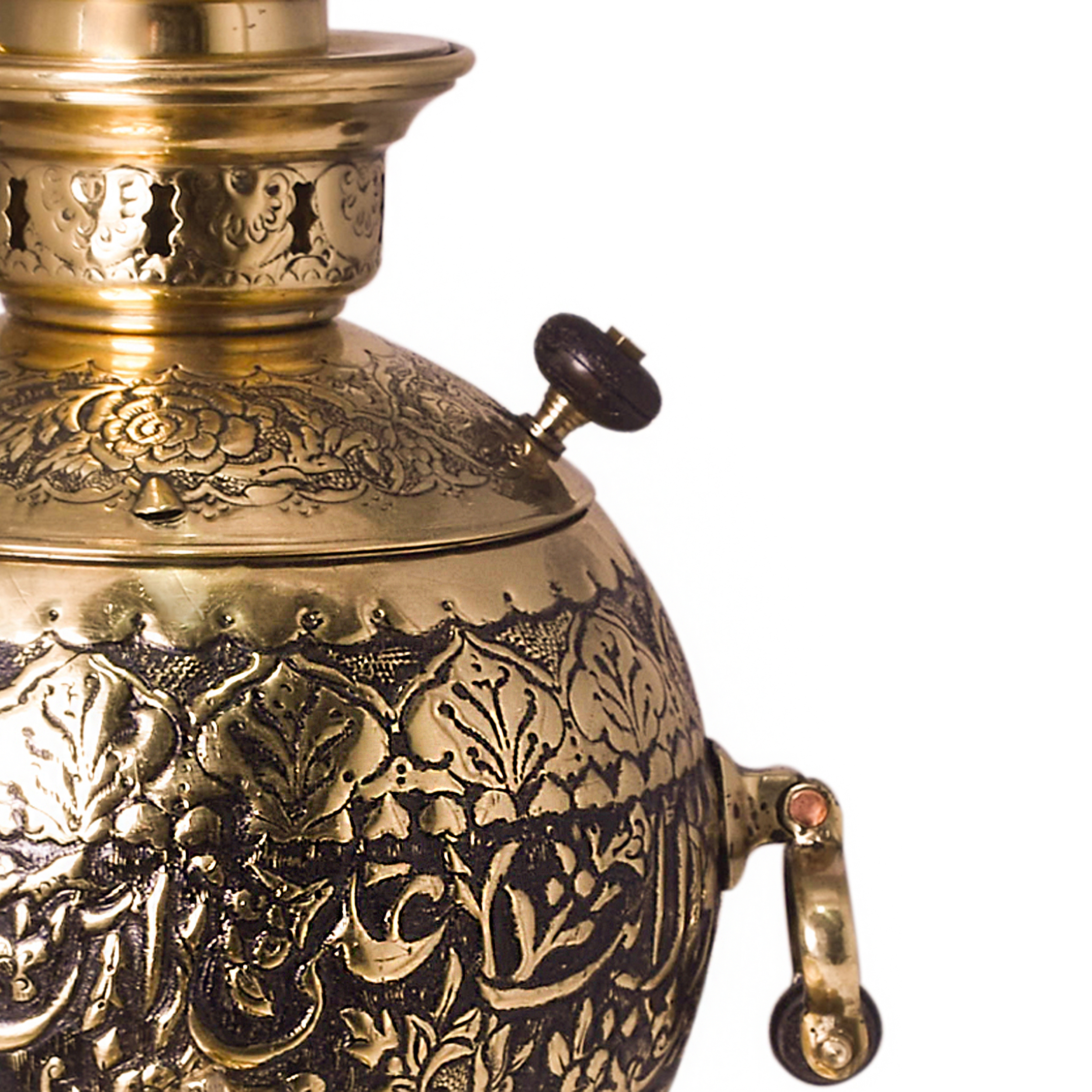 سرویس سماور ذغالی 5 پارچه برنجی مدل قلم کاری کار دست طرح آیه