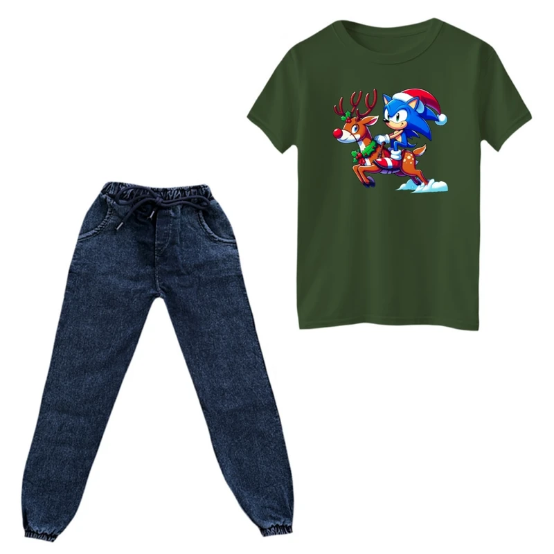 ست تی‌شرت و شلوار پسرانه مدل سونیک کریسمس کد 2