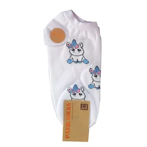 جوراب ساق کوتاه دخترانه مدل یونیکورن کد whi-003