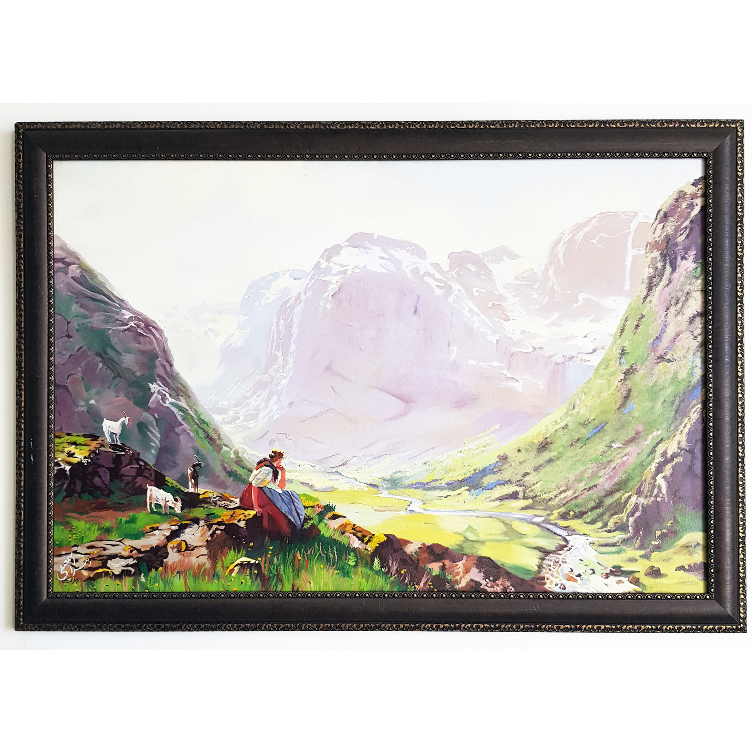 تابلو نقاشی رنگ روغن طرح دختر در کوهستان