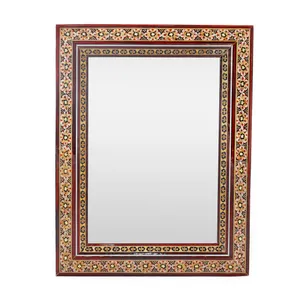 آینه خاتم کاری چوبی صنایع دستی فاخر مدل سنتی طرح تک گل کد 23p18in1813