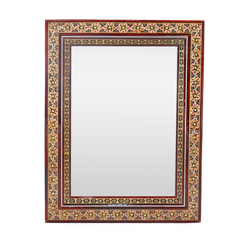 آینه خاتم کاری چوبی صنایع دستی فاخر مدل سنتی طرح تک گل کد 23p18in1813