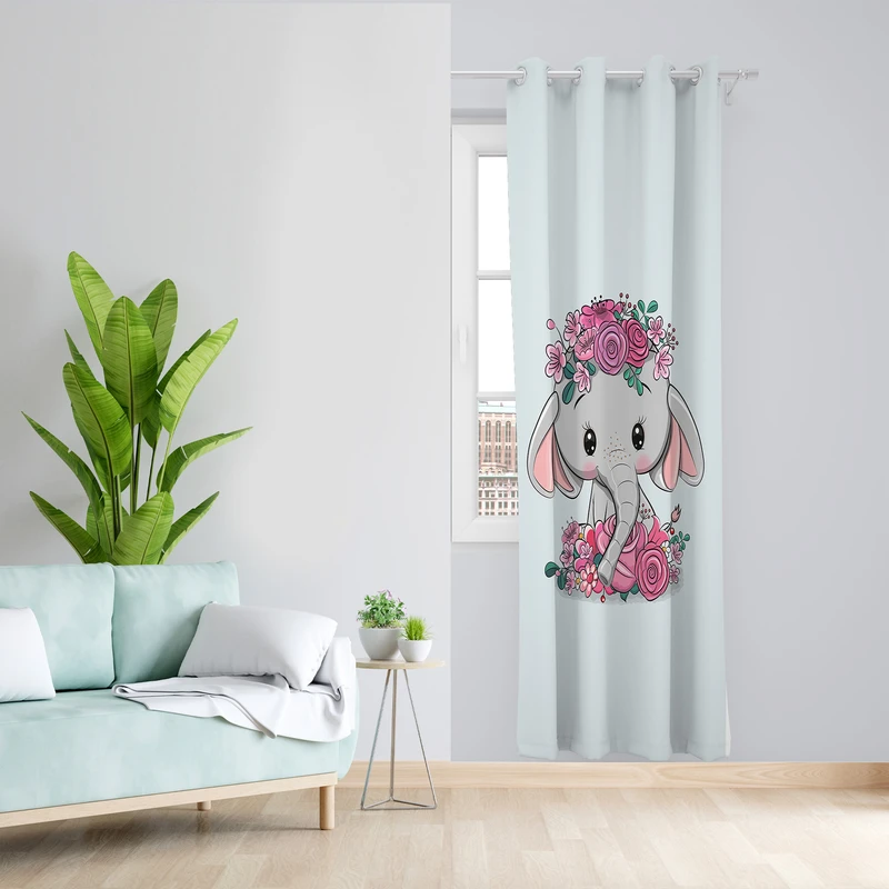 پرده طرح کودک فیل مدل مخمل پانچی کد L 1004 L Z سایز 140x200 سانتی متر