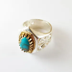 انگشتر نقره مردانه مدل فیروزه نیشابوری کد FEROZ6601