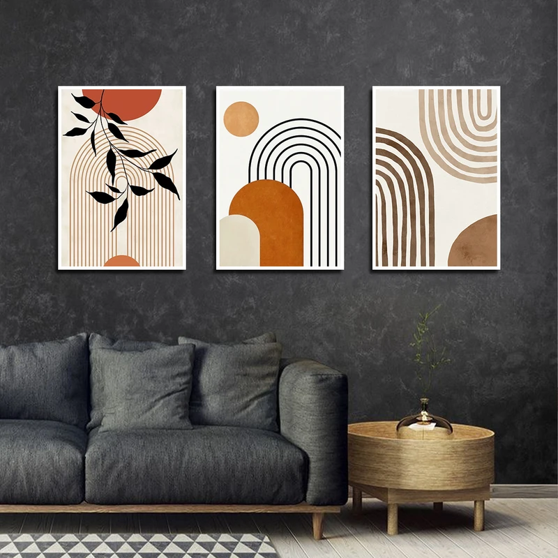 تابلو بکلیت طرح نقاشی مینیمال مدل W-3381 فریم سفید مجموعه 3 عددی