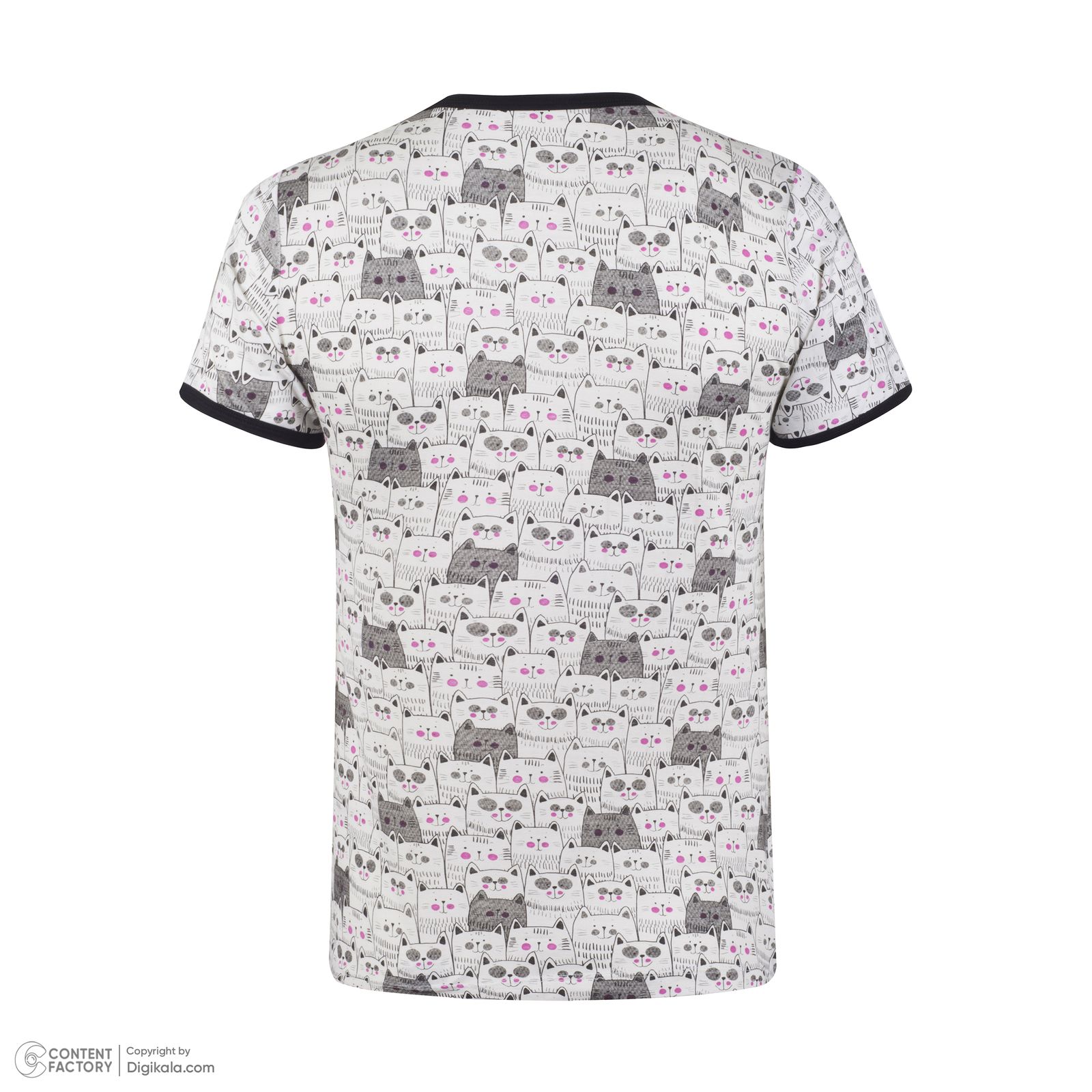ست تی شرت و شلوارک زنانه پنبینه مدل نخ پنبه طرح گربه -  - 5