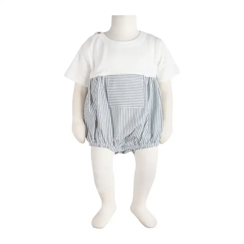 بادی آستین کوتاه نوزادی آدمک مدل راه راه نساجی کد 170030 رنگ سرمه ای