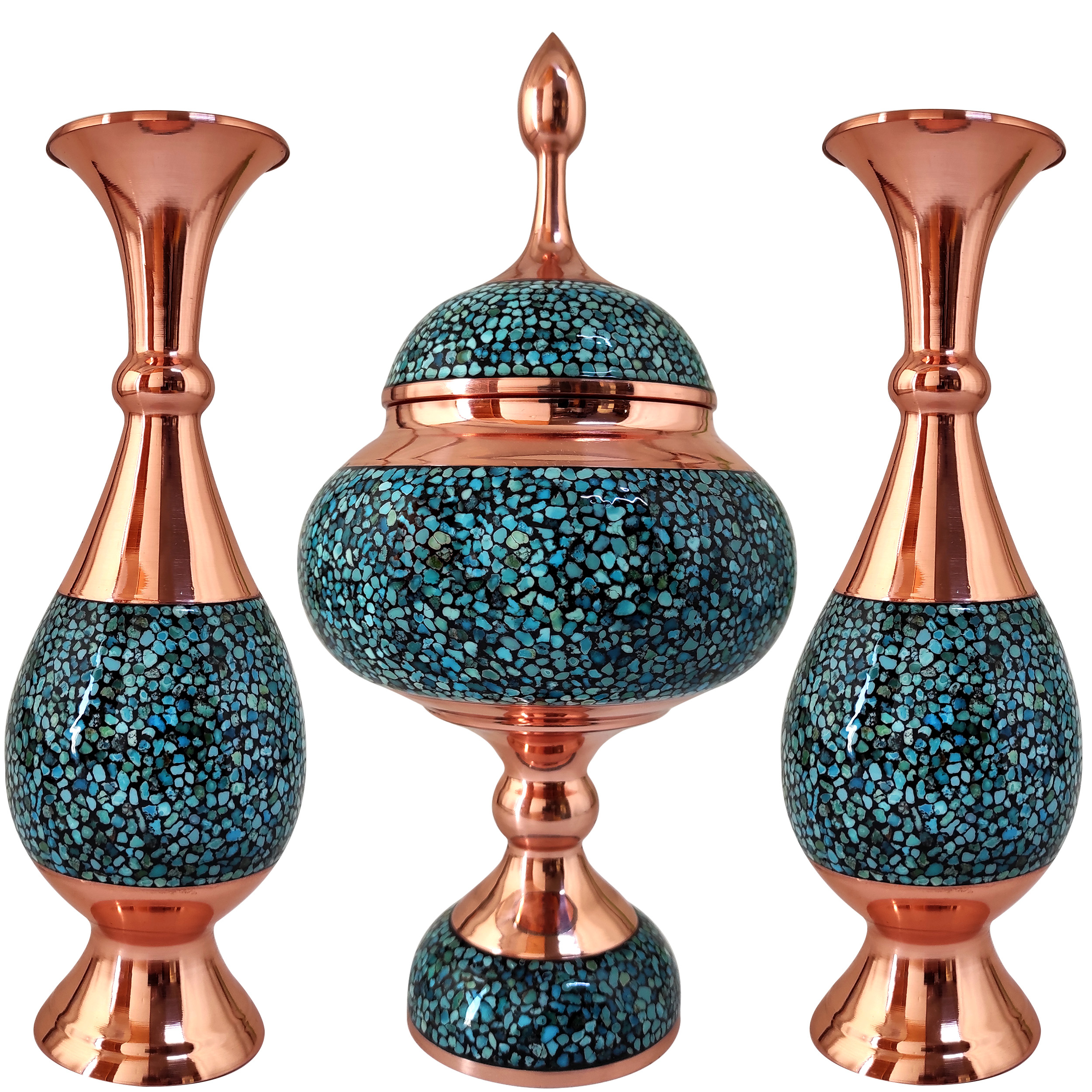 ست 3 تکه گلدان و شکلات خوری فیروزه کوبی صفاهان کد G25-SH14