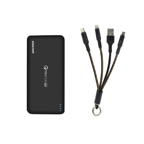 مشخصات و قیمت شارژر همراه کلومن مدل Kp 270 ظرفیت 20000 میلی آمپر ساعت به همراه کابل تبدیل Microusb لایتنینگ Usb C فروشگاه آنلاین بدومارکت
