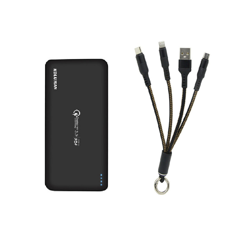 شارژر همراه کلومن مدل KP-270 ظرفیت 20000 میلی آمپر ساعت به همراه کابل تبدیل microUSB / لایتنینگ / USB-C
