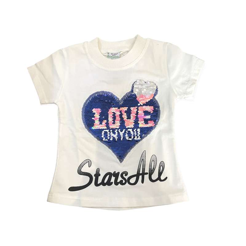 تیشرت استین کوتاه دخترانه مدل قلب پولکی