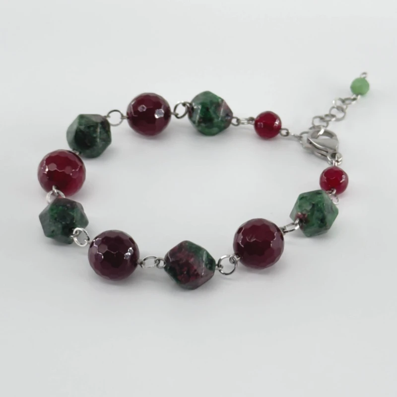 دستبند زنانه مدل سنگ زئوسیت و عقیق