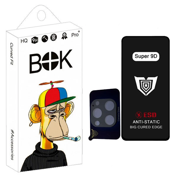 محافظ صفحه نمایش بوک مدل Super 9D مناسب برای گوشی موبایل اپل iPhone 13 Pro Max به همراه محافظ لنز دوربین